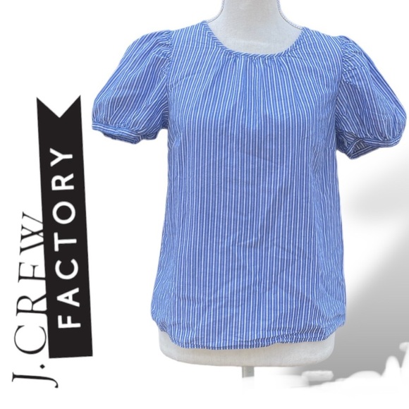 J Crew Top Striped Puff Short Sleeve Blouse Size XXS - Picture 1 of 11